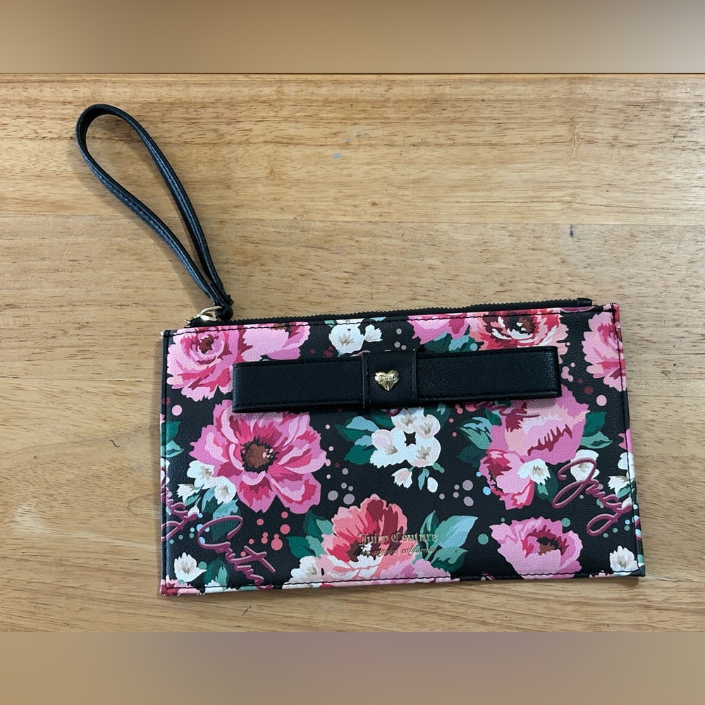 Juicy Couture Black and Pink Floral Wristlet